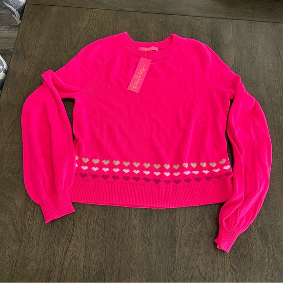 NWT Lilly Pulitzer Alyona Sweater Pink Hearts Size XS